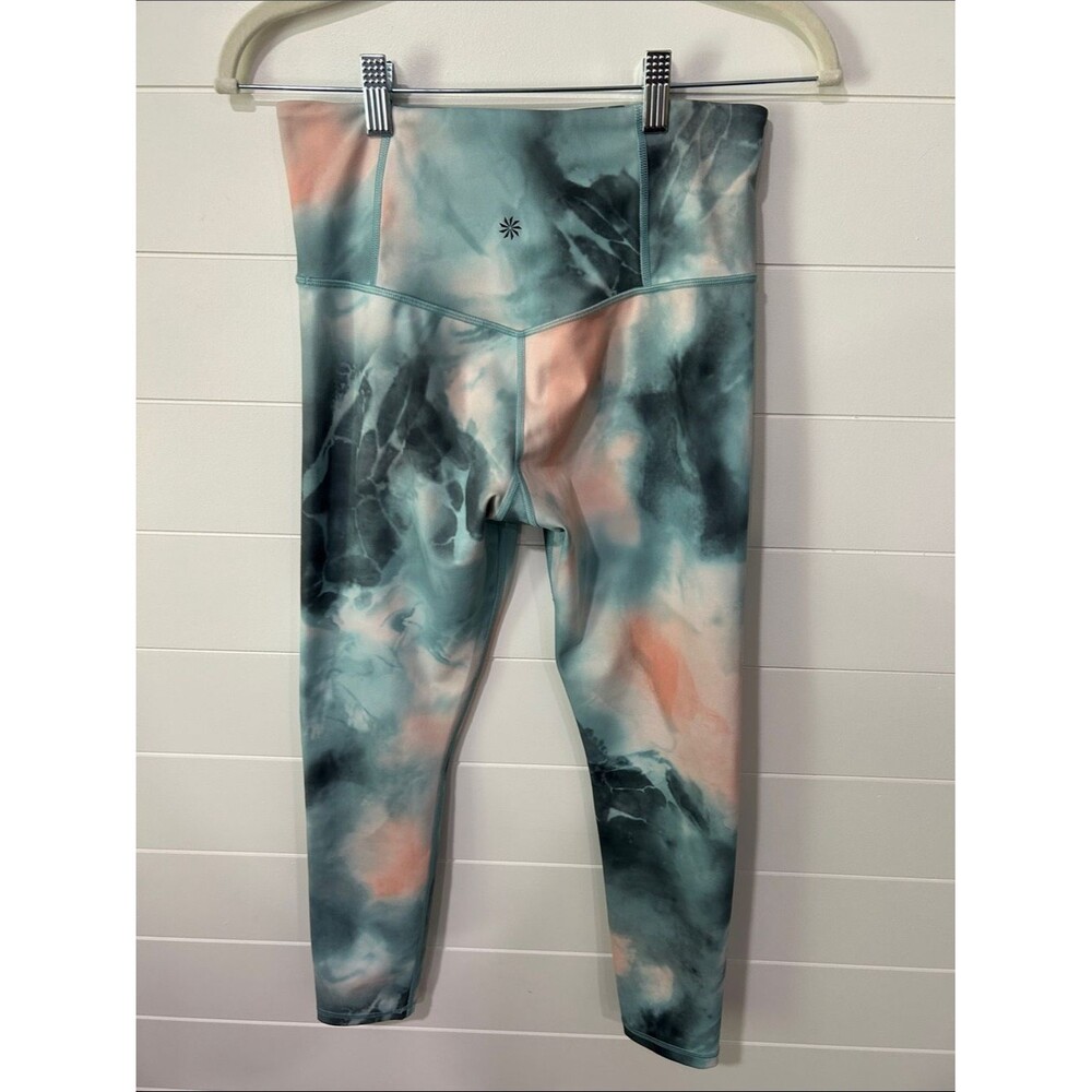 Athleta Tie-Dye Leggings in Teal, Coral, and White